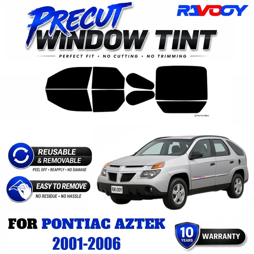 RAVOOY Precut Window Tint, Reusable Removable EPU Film, Custom Fit for Pontiac Aztek 2001-2006, UV Heat Protection