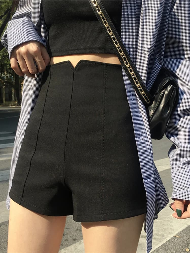 High Waist A-Line Wide Leg Casual Pants Women's Slimming Elastic Summer Hot Shorts Black Commute Style Asymmetric Zipper