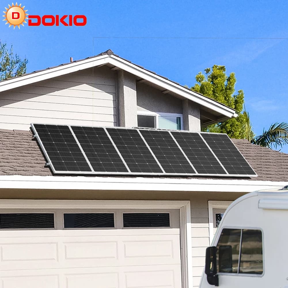 Pannello solare rigido impermeabile Dokio 18V 100W, 200W, 400W con regolatore di carica per casa, auto, batteria 12V, monocristallino.