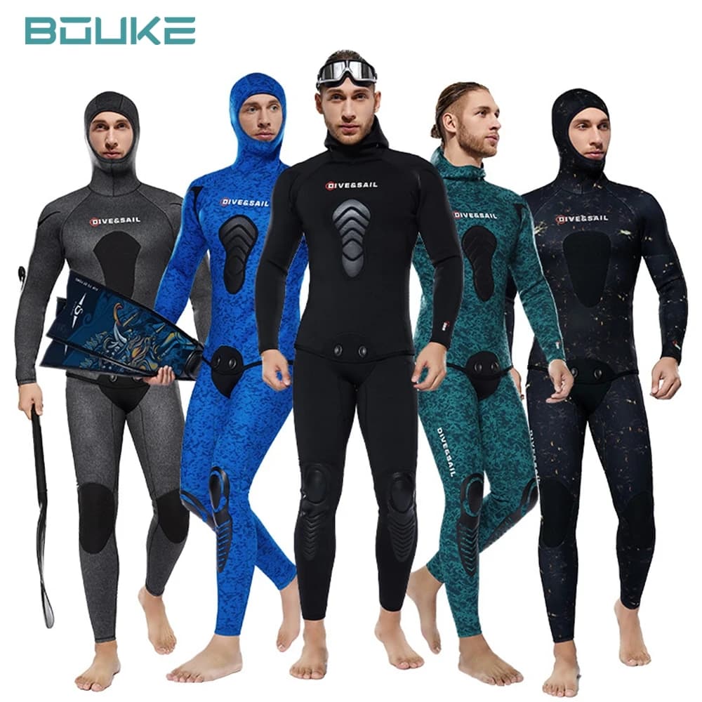 3mm/5mm/7mm Premium Neoprene Mute Open Cell Underwater Fishing Mute Diving in 2 Pieces Hooded sweatshirt Snorkeling