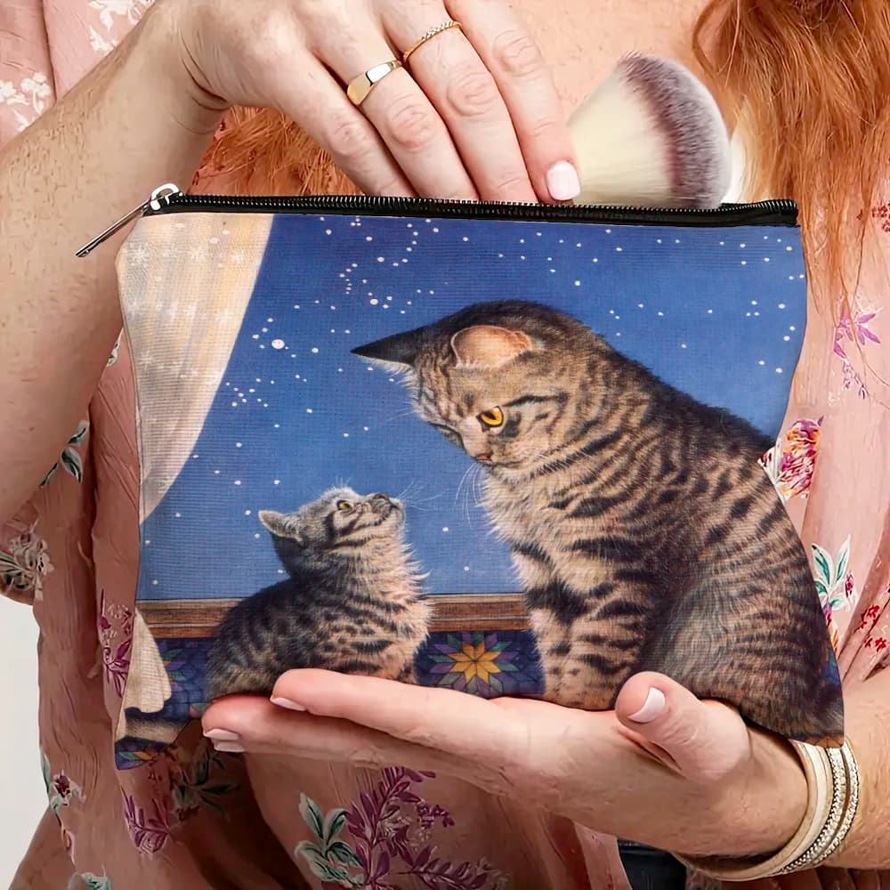Borse casual con cerniera per trucco da donna con gatto cartone animato Borsa da viaggio per rossetto Borsa per cosmetici da donna per animali domestici Borsa per addio al nubilato