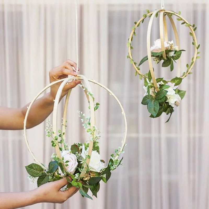 B84B Bamboo Rings for Craft, 23cm Wooden Dream Catcher Hoop, Macrame Ring for DIY Wedding Wreath, Floral Hoop for Home Decor