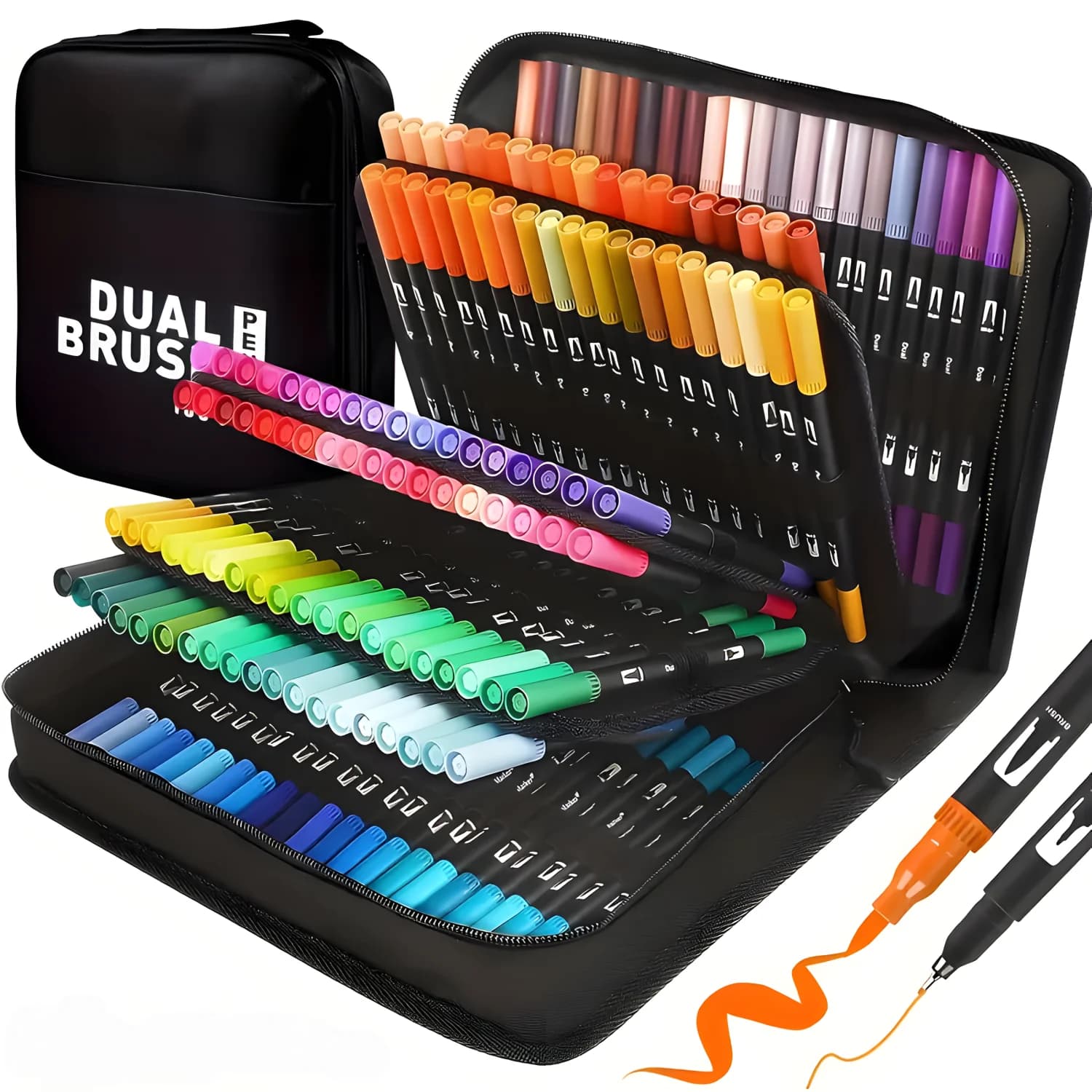 Pennarelli a doppio pennello, set di pennarelli da colorare per artisti, pennarelli e pennarelli con custodia premium per diario di libri da colorare per adulti