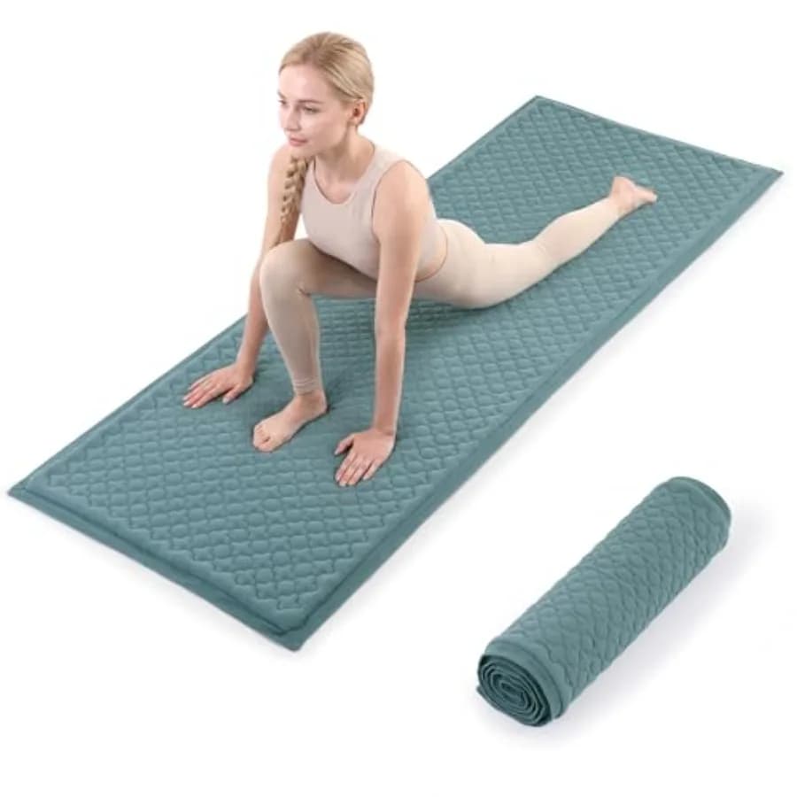 Tappetino Yoga in Cotone Biologico, Antiscivolo e Traspirante con Imbottitura in Cotone, Lavabile e Pieghevole per Meditazione e Pilates