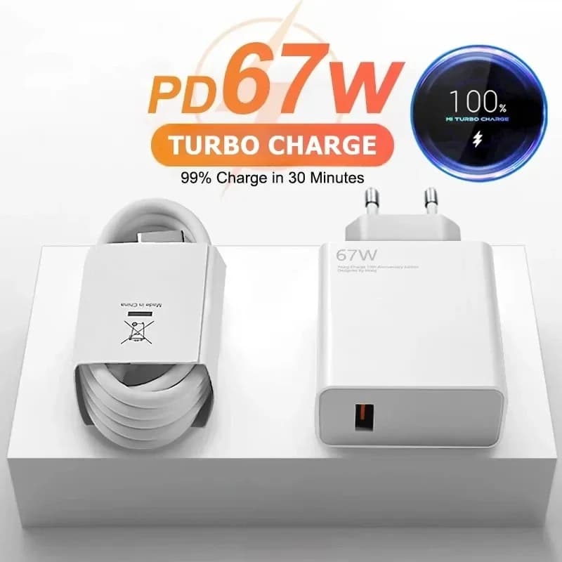 Caricabatterie USB Rapido da 67W per Xiaomi 14 13 12 11 Mi POCO Redmi Note 10 9 Pro 6A, Adattatore da Muro con Cavo USB C per Ricarica Turbo Veloce