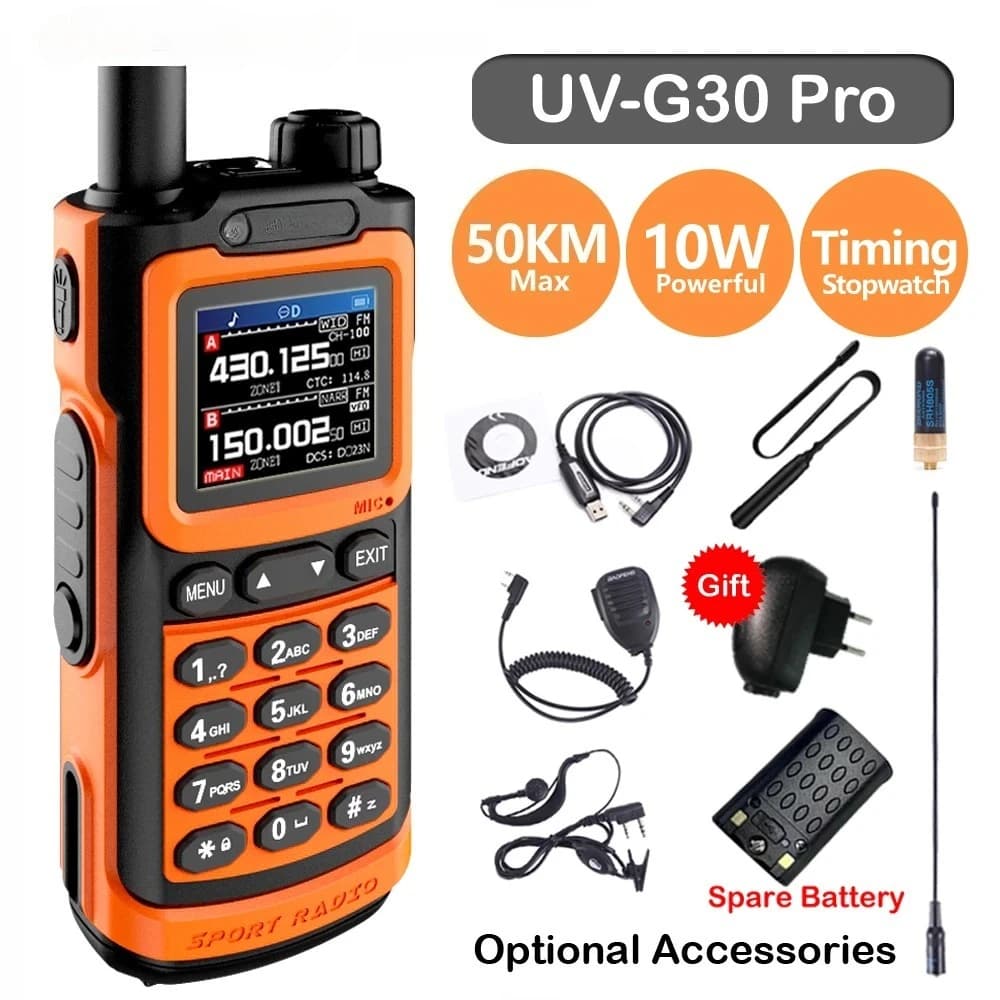 UV-G30 Pro 10W Walkie Talkie a Lungo Raggio, Radio Portatile UHF VHF Tipo-C, Radio Bidirezionale Aggiornata UV16 per la Caccia