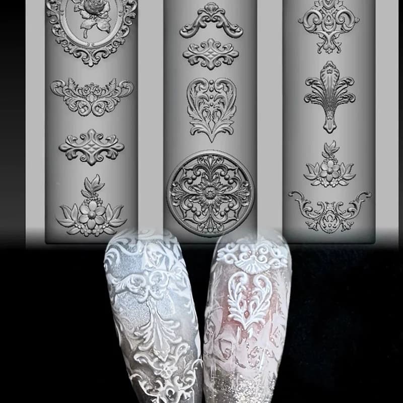 Stampo per nail art in stile barocco da 1 pezzo Stampo in rilievo in silicone con design floreale francese a 5 petali per la decorazione delle unghie