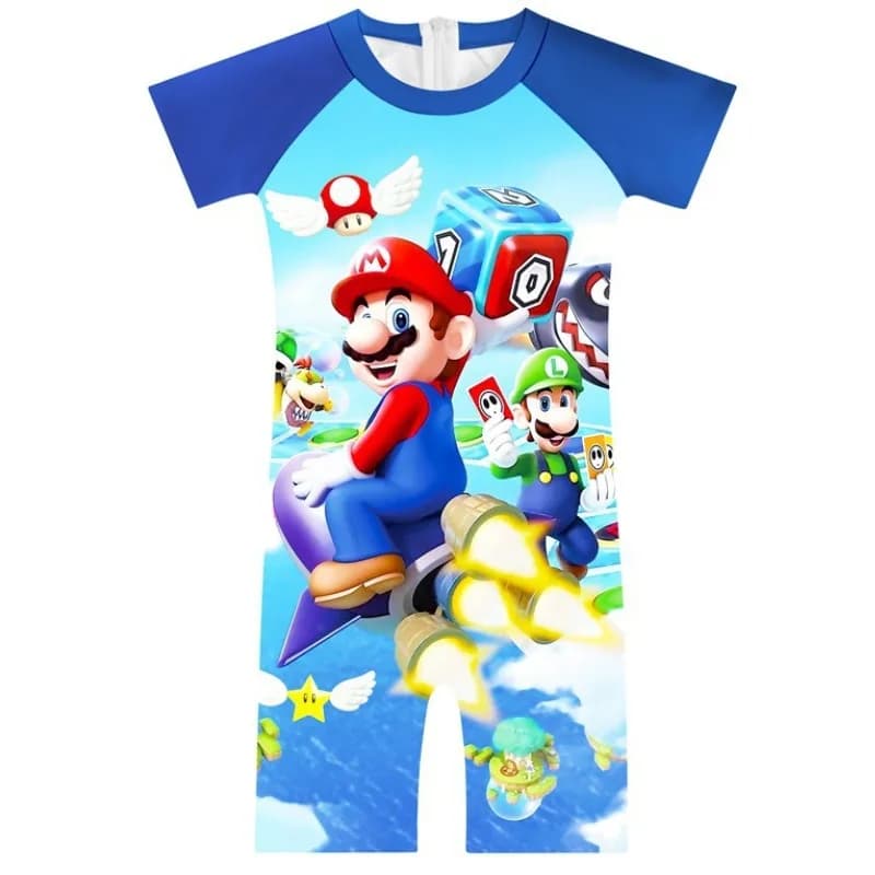 Costume da bagno per cosplay di Luigi con cappello, set per protezione solare, costume da bagno e cappello da nuoto - Accessori anime di Mario
