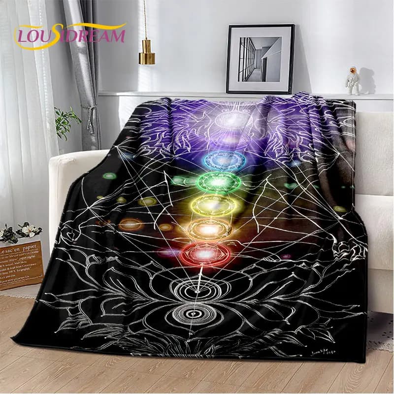 Coperta morbida in peluche arcobaleno 7 Chakra Mandala Bohemia, coperta in flanella per soggiorno, camera da letto, divano letto, copertura da picnic