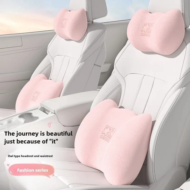 Cuscino per il collo dell'auto in peluche Cuscino per la vita dell'auto Simpatico poggiatesta per auto rosa e supporto lombare Accessori per auto Kawaii Set di cuscini per seggiolino auto