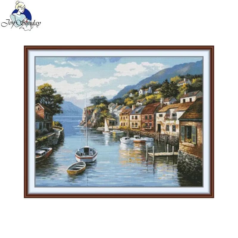 Stamped Cross Stitch Kit Aida 16CT 14CT 11CT DMC Threads Joy Sunday DIY Embroidery Seaside Scenery Landscape Wall Painting