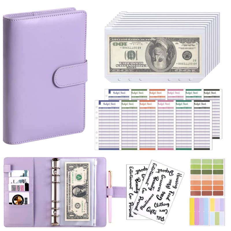 A6 Budget legers Planner 6 fori 8 buste con cerniera 2 adesivi in un portafoglio per NoteBook per risparmiare denaro Organizer sistema di cassa