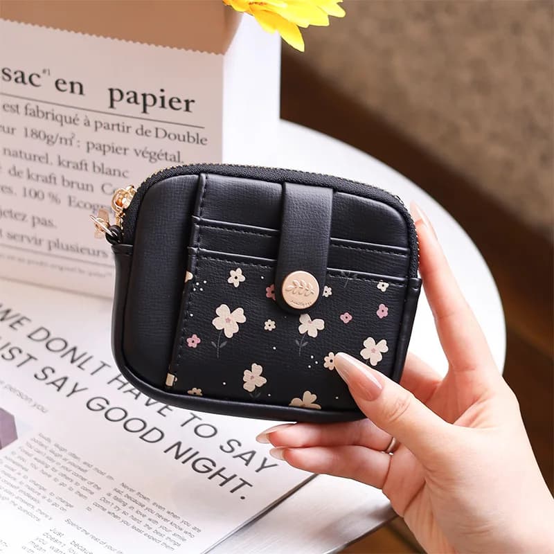 Nuovo portamonete stampato con cerniera, versione coreana, superficie morbida in pelle PU, portamonete pieghevole, portafoglio corto pieghevole multifunzionale, da