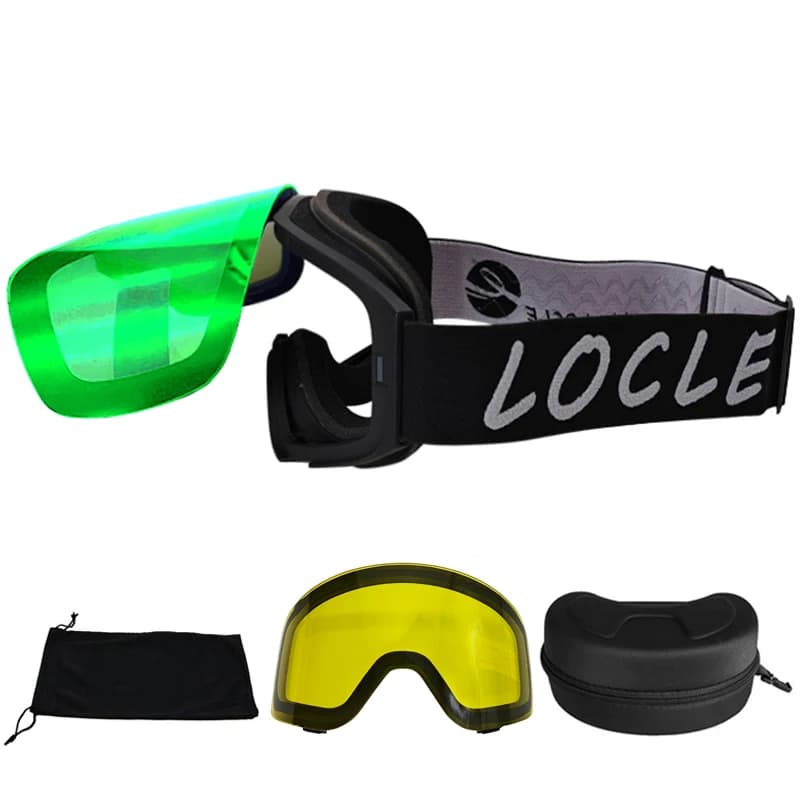 LOCLE Occhiali da sci magnetici Uomo Donna Doppi strati Flip Up Maschera da snowboard Occhiali da sci Anti-appannamento OTG Occhiali da motoslitta per moto