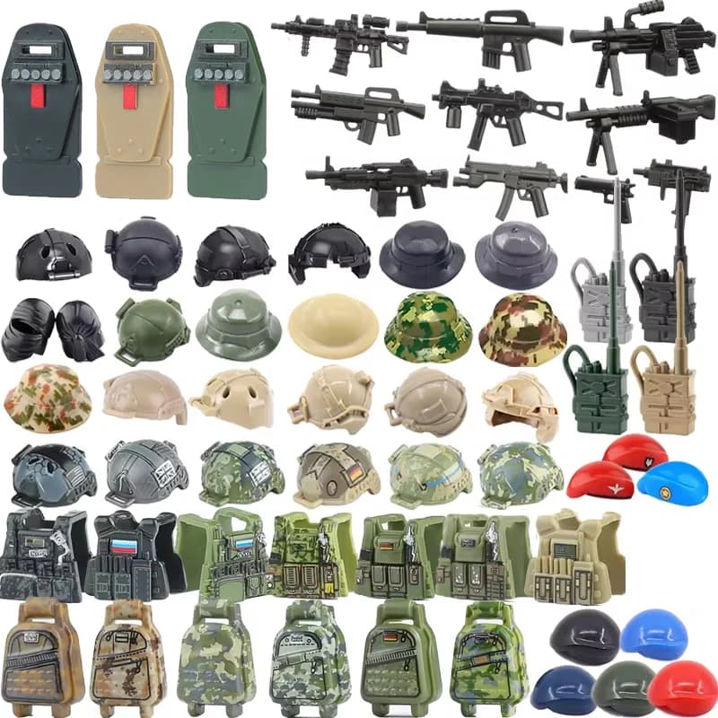 MOC Pistola Militare Waffen Building Blocks Soldato M16 M4 Fucile Mitragliatore US Stampato Casco Berretto Gilet Cintura Cappello Tattico Mattone