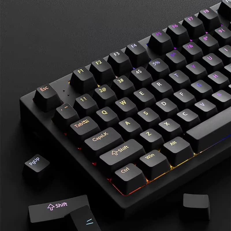 130+ Keys Black Custom Double Shot Shine Through Keycaps RGB Backlit PBT Keycaps Cherry Profile for MX Switches Gaming Keyboard