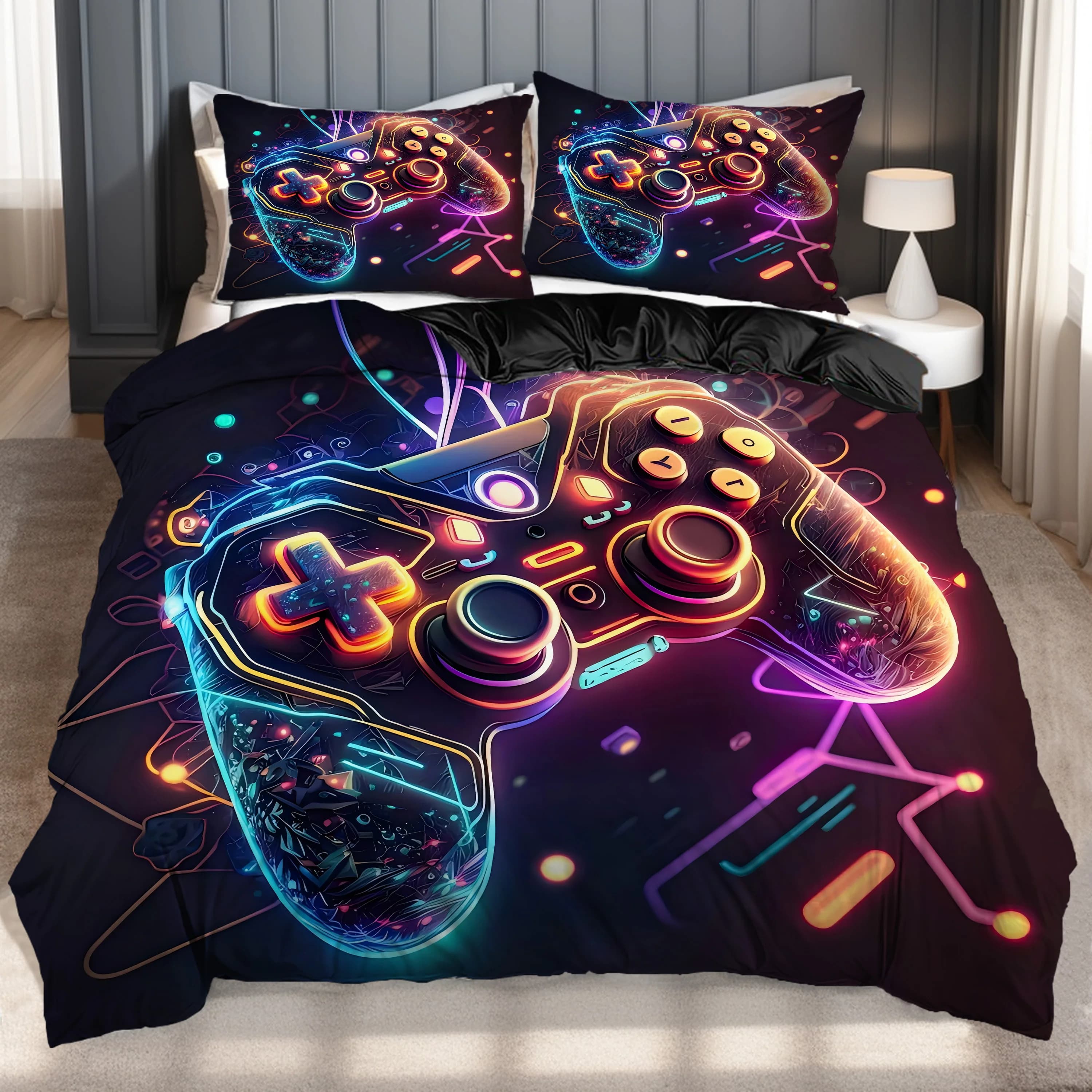 Cartoon Cool Game Controller Set copripiumino stampato in 3D Set di biancheria da letto da uomo per ragazzi Set copripiumino morbido e confortevole in poliestere