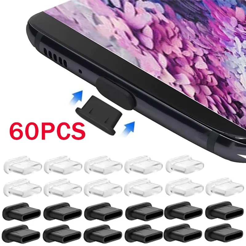 60/40/1PCS Type-C Plug Anti Dust USB Charging Door Silicone Protection Anti-dust Protection USB Cover Cap C Dust for iPhone Xiaomi