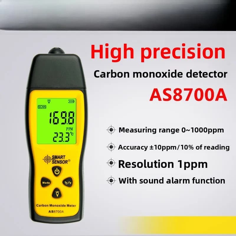 Rilevatore di Concentrazione di Monossido di Carbonio AS8700A, Tester per Gas Tossici, Strumento di Allarme per Perdite di CO