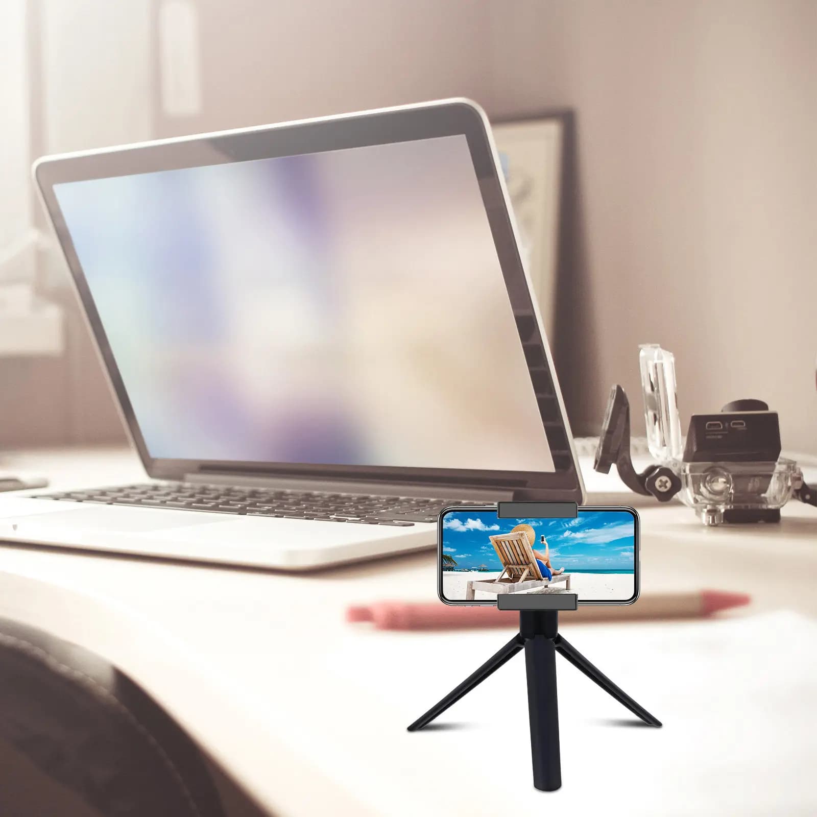 Set di 5 Mini Treppiedi per Fotocamera 2-in-1 Pieghevoli da Tavolo per DSLR, Mirrorless, Action Cam, Smartphone, Webcam e Luci LED, Portatili e Stabili