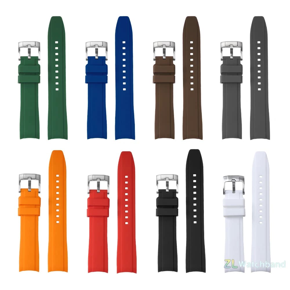 20mm 22mm Soft Rubber Watch Strap Curved End for Seiko for Rolex Green Water Ghost Silicone Watchband Bracelet Men Sport Band