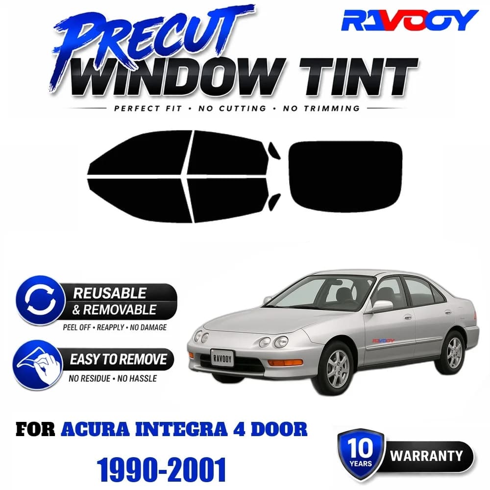 RAVOOY Precut Window Tint, Reusable Removable EPU Film, Custom Fit for Acura Integra 4 Door 1990-2001, UV Heat Protection