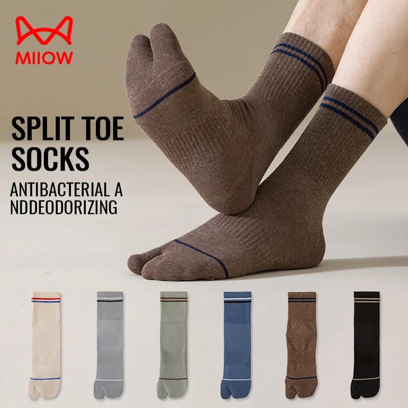 MiiOW Calzini Tabi giapponesi 100% puro cotone a fibra lunga da uomo Calzino con punta divisa Calzino lungo Calzino a cinque dita con due dita Sport Ninja Geta