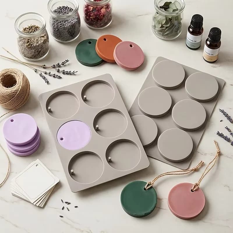 Stampi circolari piatti in silicone per realizzare candelieri, stampi per ciondoli a forma rotonda con un foro per appendere per artigianato fai-da-te in resina epossidica