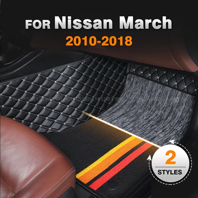 Per Nissan marzo 2010-2018 17 16 15 14 13 12 11 Tappetini per auto a doppio strato Tappetini per auto personalizzati Accessori per tappeti per automobili