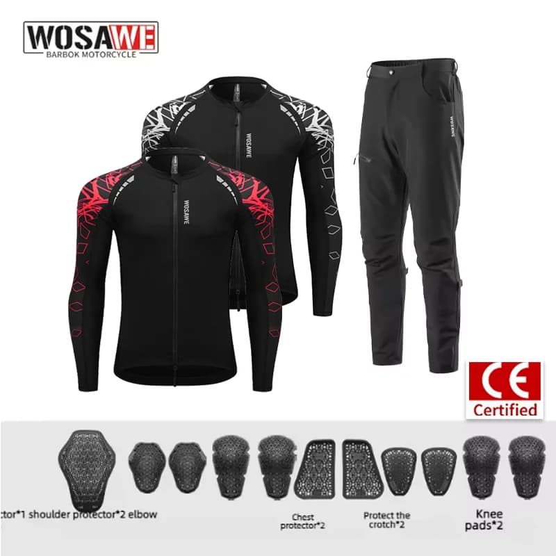 WOSAWE Men Motorcycle Jacket Pants Suit Spring Summer Breathable Moto Riding Set Casual Motorbike Clothing CE Certified Pads