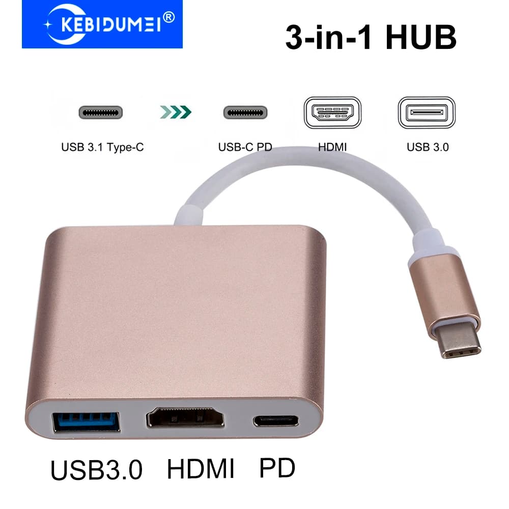 HUB USB C 3 in 1 Adattatore da TYPE-C a HDMI Docking station USB USB 3.0 Trasmissione 5 Gbps Splitter USB per PC Laptop MacBook