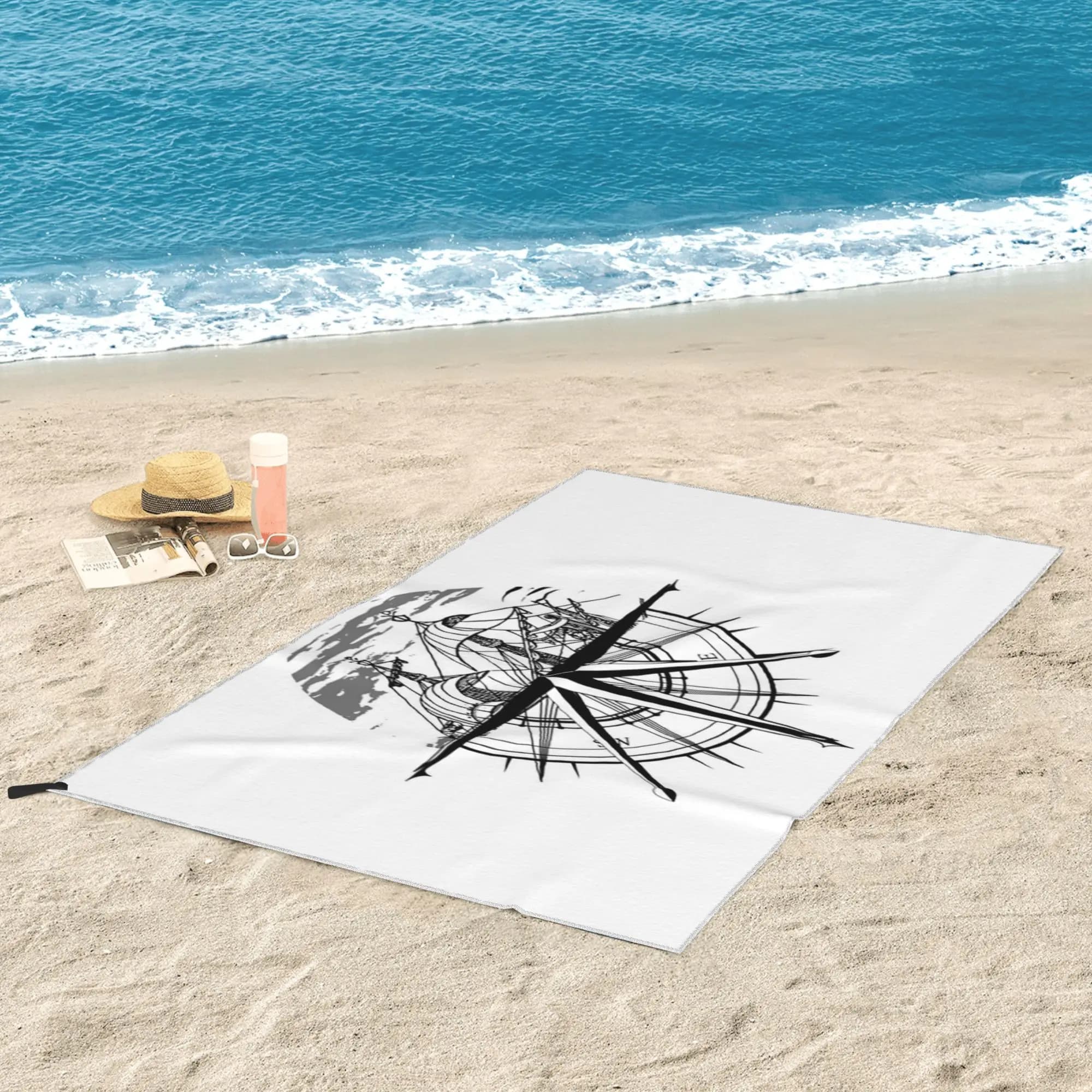 Asciugamano da spiaggia con bussola nautica, ancora da capitano, in morbida microfibra, ad asciugatura rapida, assorbente, per il bagno