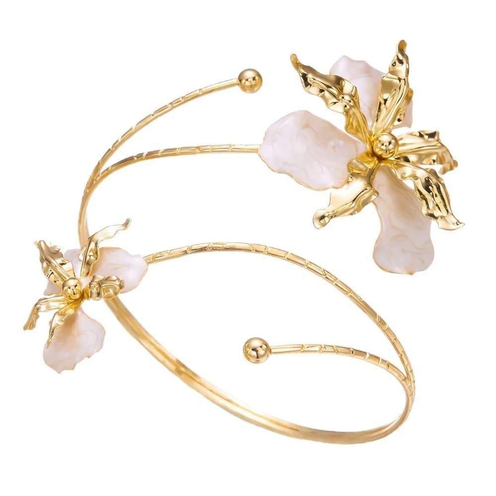 Bracciale da braccio vintage stile boho regolabile con fiori, bracciale aperto da donna