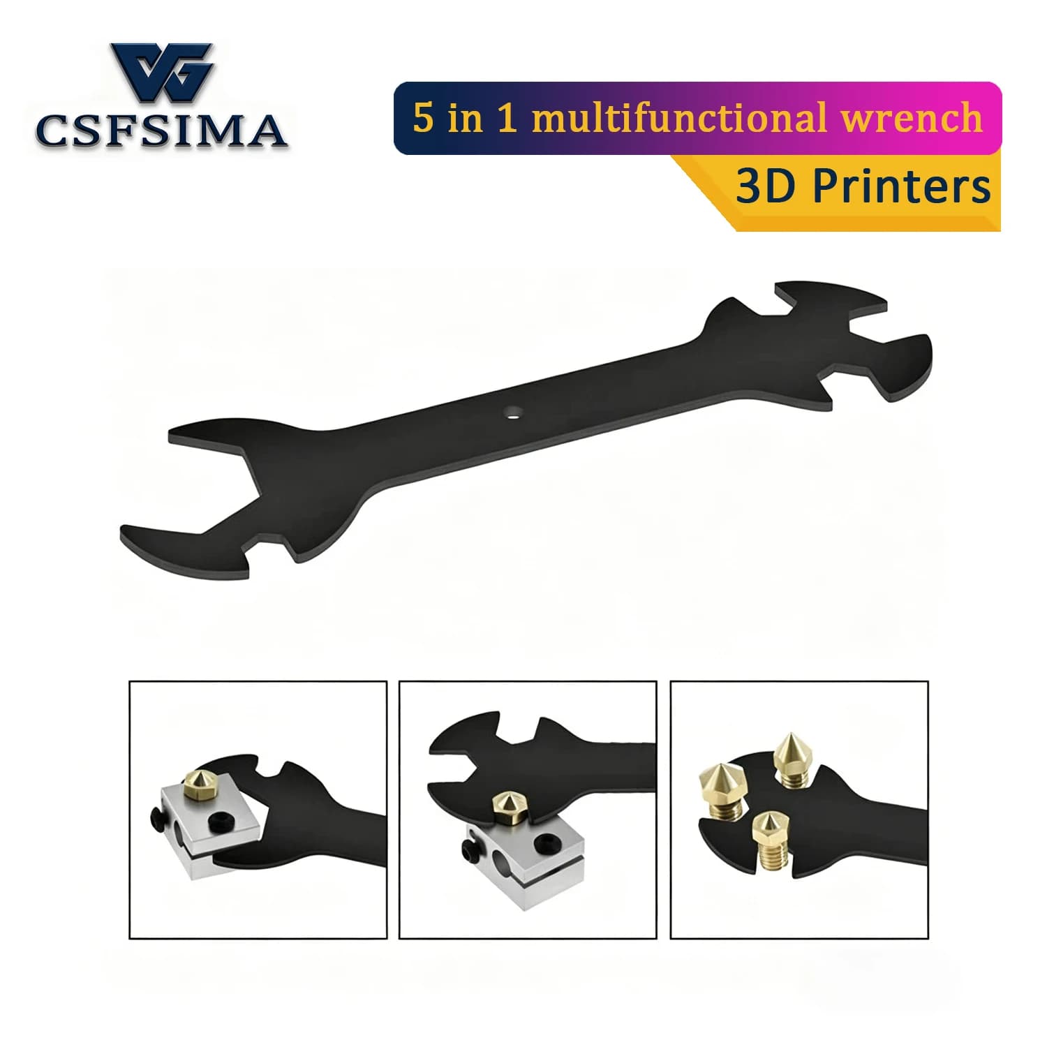 Accessori per Stampanti 3D, Chiave 5-in-1 per Macchine CNC, Strumento Regolabile per Ugelli e Blocchi di Riscaldamento, Compatibile con Vari Modelli