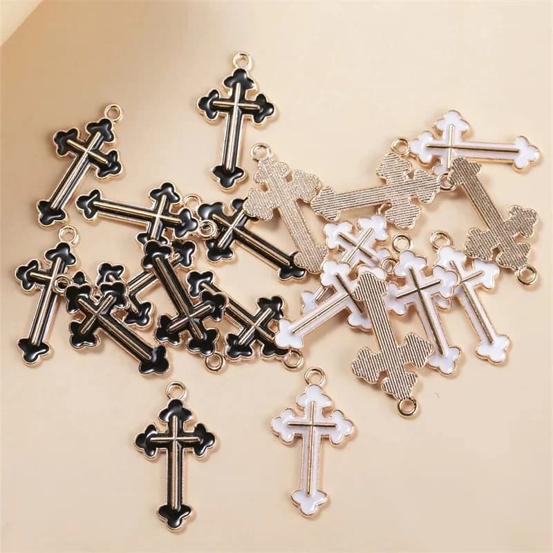 10 pz/lotto Bianco Nero Croce Goccia di Olio Pendenti e Ciondoli Collana Del Braccialetto FAI DA TE Che Fanno Il Pendente Per Accessori Gioielli Fatti A Mano FAI DA TE