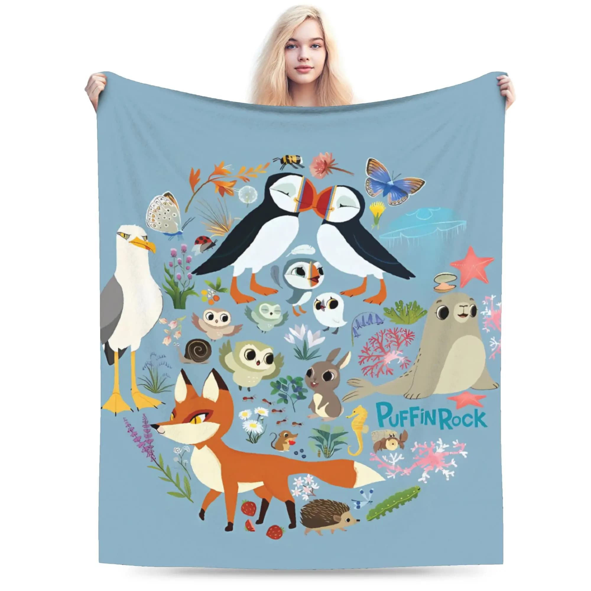Puffin Rock Plush Blankets Girls Boys Flannel Bedding Throws For Living Room Warm Soft Design Bedspread Birthday Present