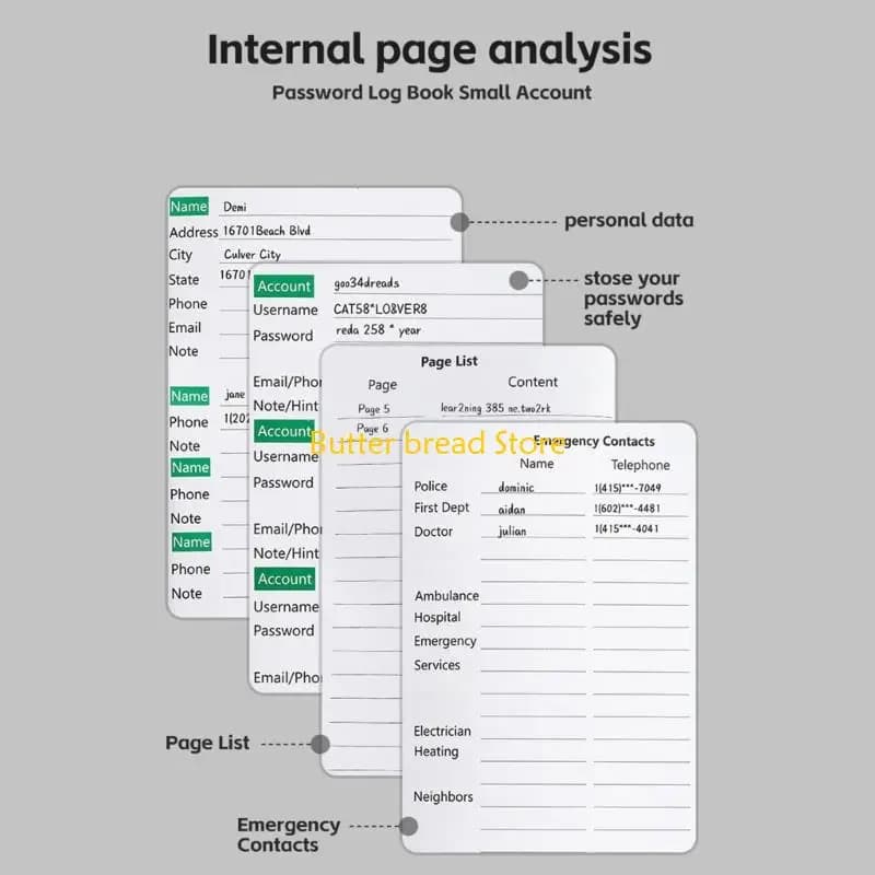 W89C Professional PU Leather Password Organiser Notebook Multifunctional Address Collection Book for Confidential Record