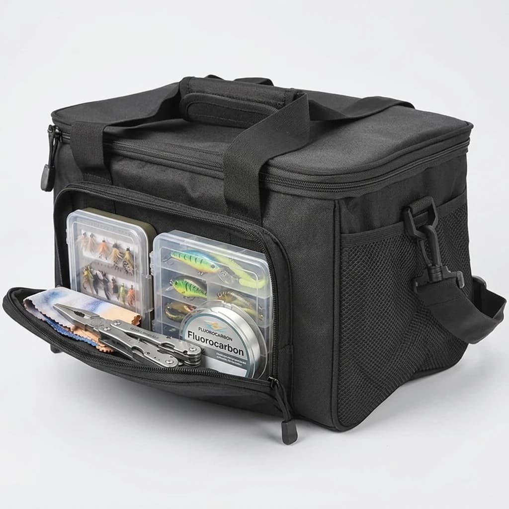 Large Capacity Fishing Tackle Bag Multifunctional Fishing Lure Bag Water Resist Fishing Tackle Bag Tackle Crossbody Bag, Black