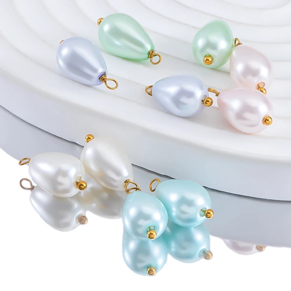 5pcs Droplet Shaped Glass Imitation Pearl Gold Color Pendant For DIY Necklace Tassel Pendant Accessory Handmade Jewelry Material