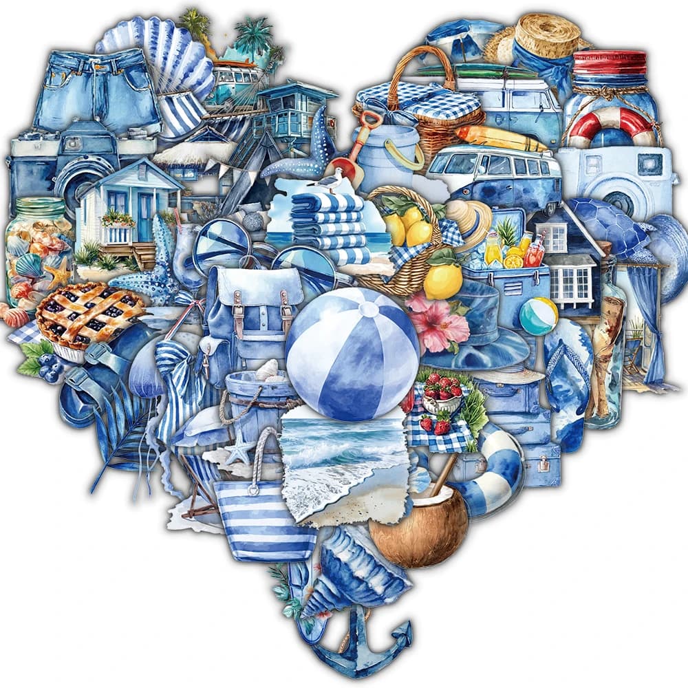 50 pezzi adesivi tema blu spiaggia estiva Nostalgia Harajuku Home Bagagli Cancelleria Cartoon Notebook Adesivo per skateboard chitarra