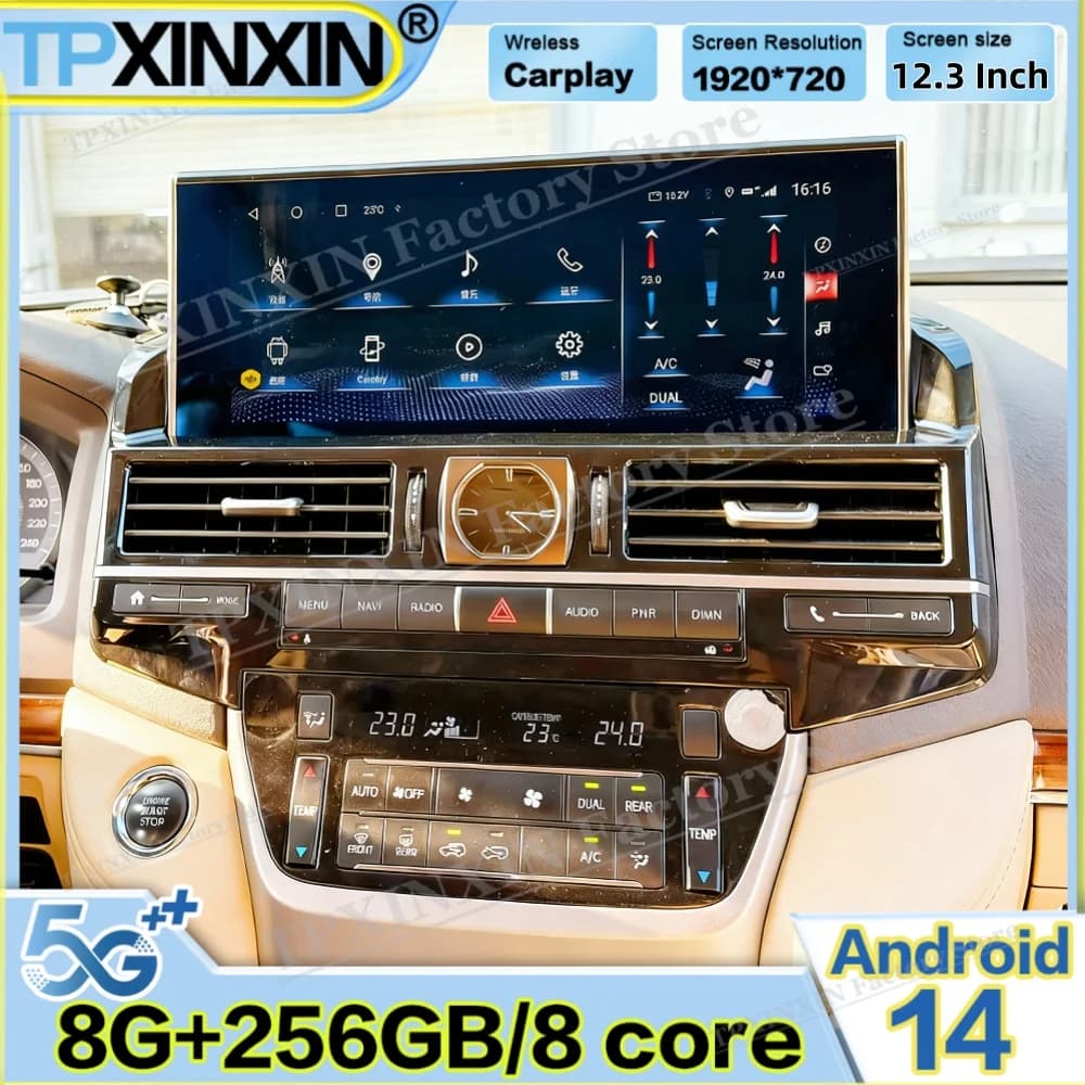 Android 14 Radio For Toyota Land Cruiser LC200 2016-2021 Upgrade For Lexus Style GPS Navigation Stereo Multimedia IPS Head Unit