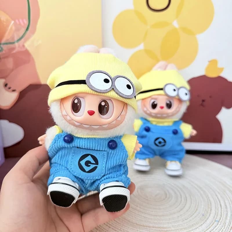 Per vestiti Labubu Minion tuta vestito carino colla 15-17 cm bambola cappello lavorato a maglia scarpe di tela vestiti fai da te accessori regalo