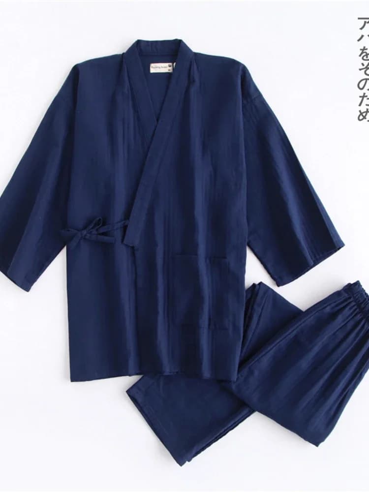 Traditional Japanese Pajamas Set Kimono Haori Yukata Nightgown Japan Style Housewear Men Gown Sleepwear Obi Outfits Asian Cloth