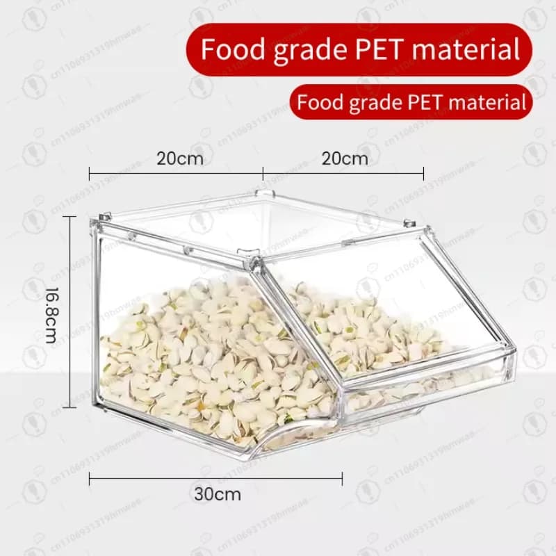 Scatola trasparente in plastica push-pull per snack, espositore da supermercato per caramelle e frutta secca