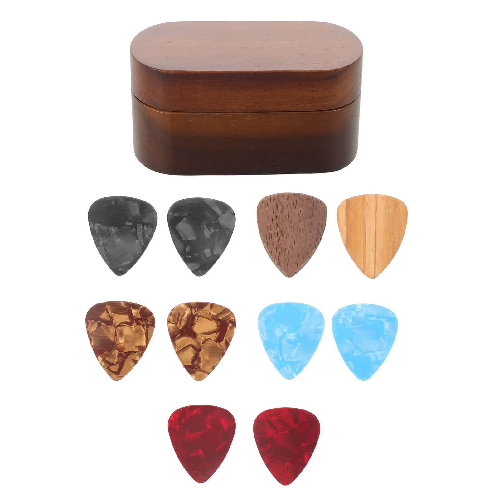 Set Porta Plettri in Legno dal Design Elegante, Include 10 Plettri, Scatola Portatile per Accessori Chitarra per Musicisti