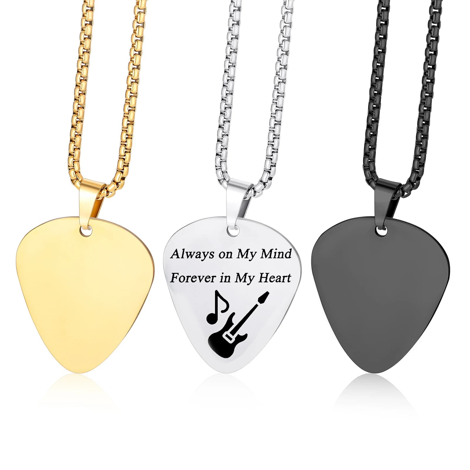 1PC moda acciaio al titanio plettro per chitarra collana pendente lucidatura a specchio targhetta per cani amanti della musica gioielli a fascia impermeabili 3 colori