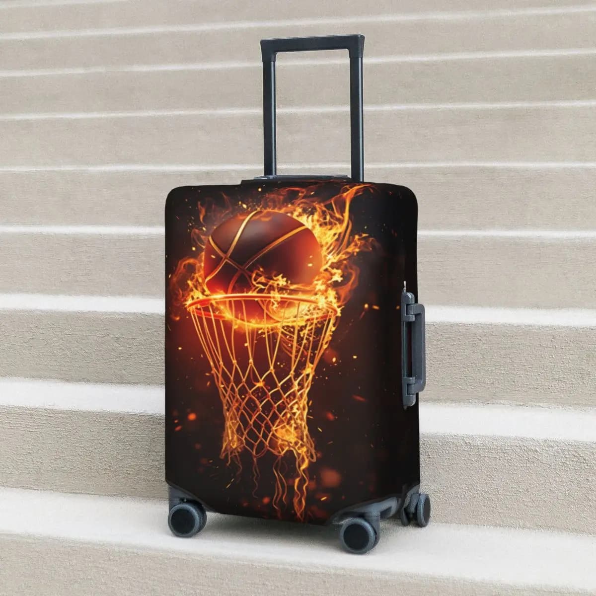 Copertura per Valigia con Stampa Pallacanestro Fiammeggiante, Protezione Elastica per Bagagli da Viaggio e Affari
