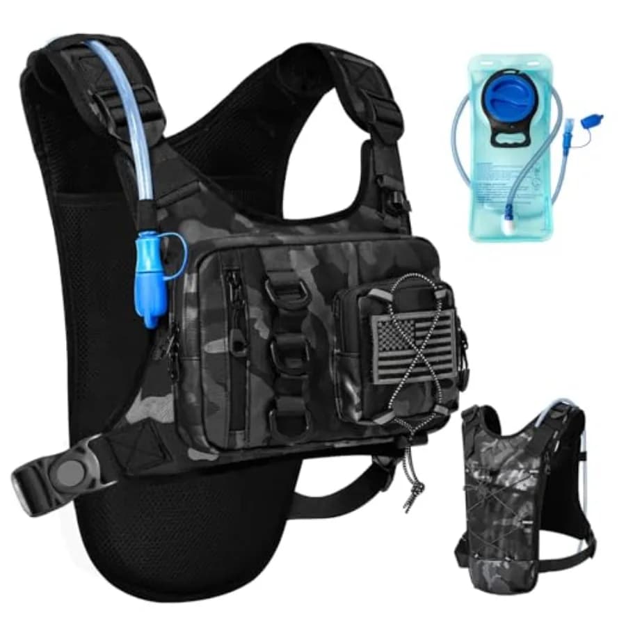 Gilet Idratazione Outdoor per Corsa ed Escursionismo, Zaino Idratazione Leggero e Traspirante con Sacca d'Acqua da 2.0L, Marsupio Pettorale Anti-Spinta