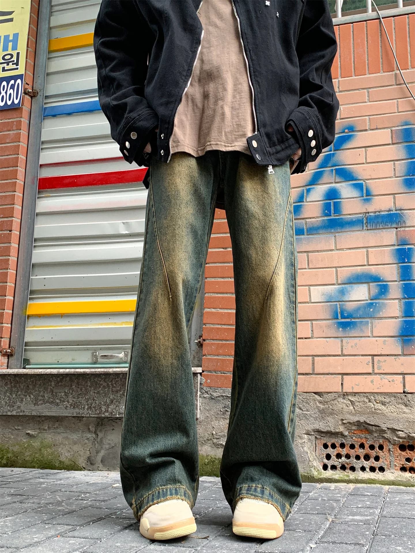 Jeans Vintage a Gamba Larga da Uomo, Pantaloni Capri Larghi e Dritti, Jeans Casual Street Style, Tendenza Giovanile Autunnale