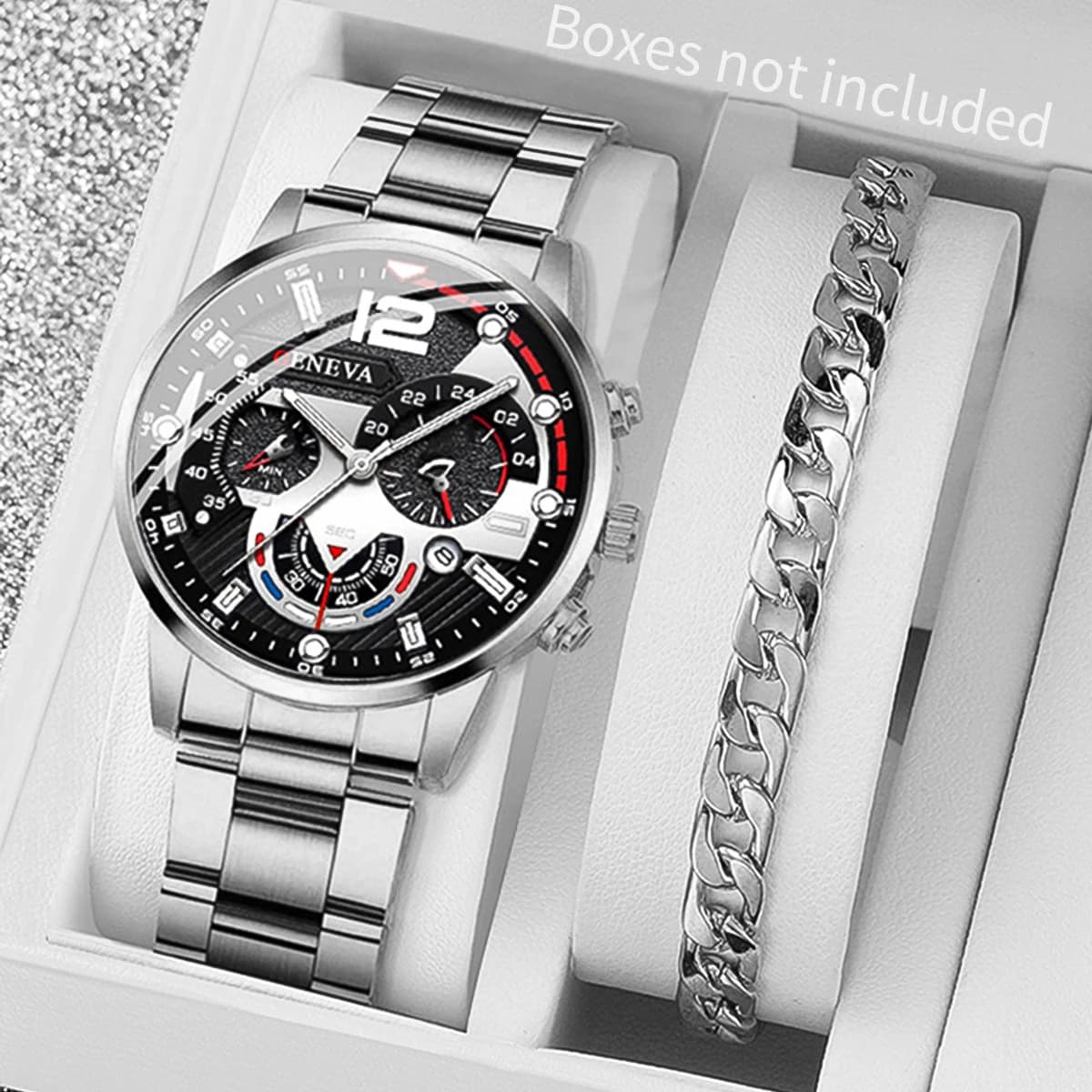 2 pcs men's fashion steel bracelet analog quartz men's quartz bracelet set Relogio Masculino Reloj Hombre (without box)